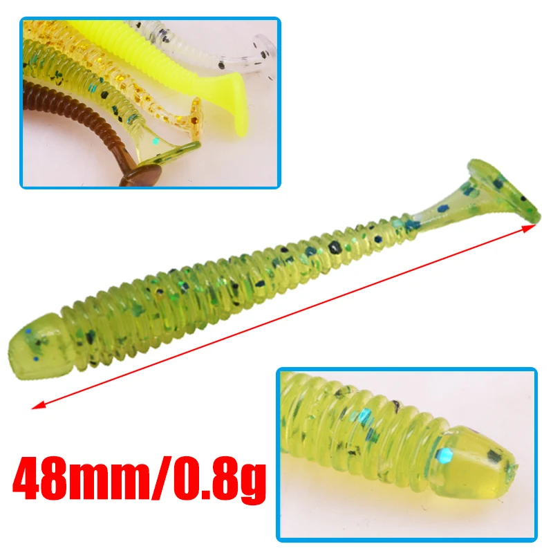 Señuelos blandos de gusano en espiral para Pesca, cebo Artificial de silicona, anzuelo de lubina de 4,8 cm y 0,8g, 10 unids/lote - imagen 2
