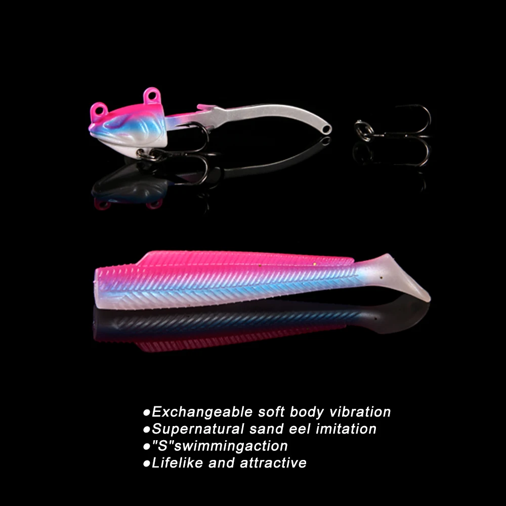 Fstk-señuelo de pesca con cabeza de pececillo negro, cebo suave de 14g/10cm, cuerpo suave Vib, para lubina y sábalo - imagen 5