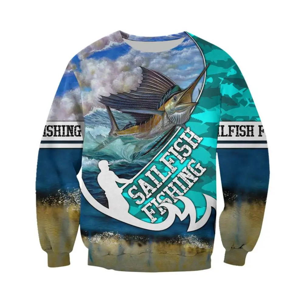Sailfish pesca 3D completamente estampado hombres sudaderas con capucha sudadera Unisex ropa de calle jersey con cremallera chaqueta Casual chándales KJ0212 - imagen 2