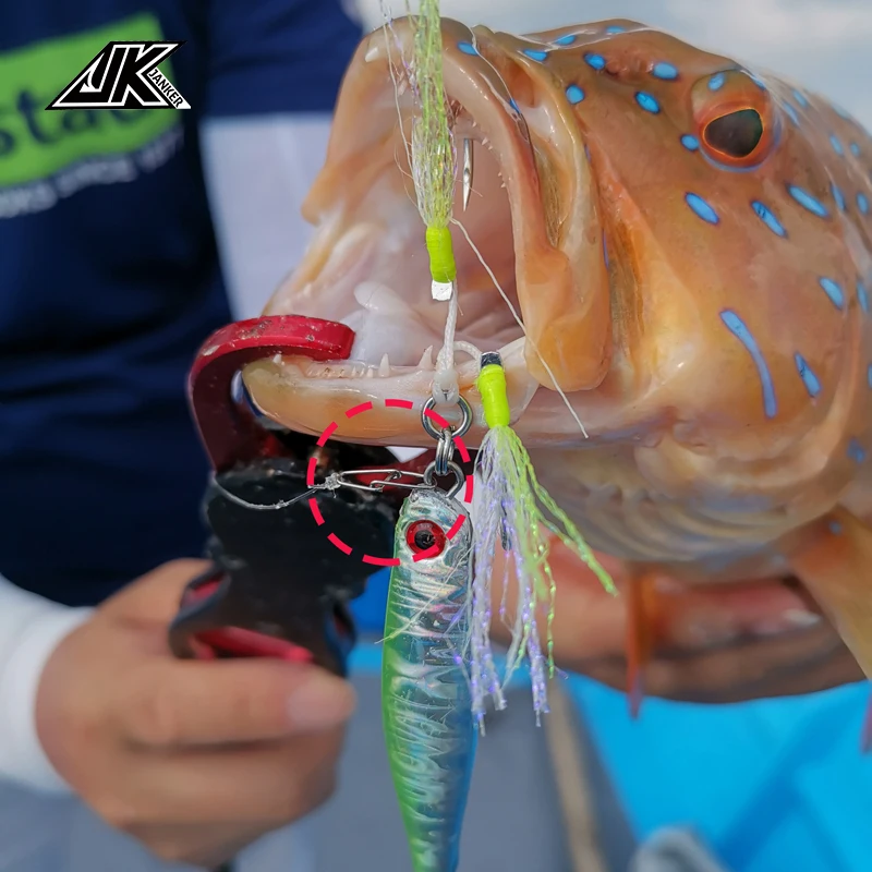 JK-mosquetones giratorios de pesca, gancho de señuelo de conector de mar de carpa de hielo, acero TUF, simétrico, 59-190LB - imagen 5