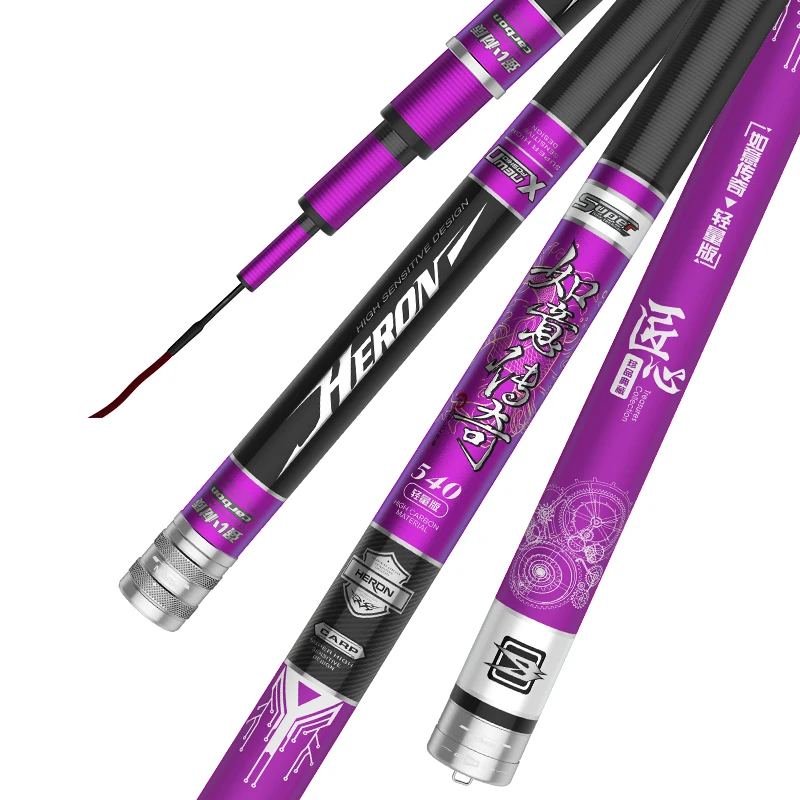 Caña De pescar De fibra De carbono para carpa, caña De pescar superdura De Taiwán De 3,6 m-7,2 m, 60T, negra - imagen 2