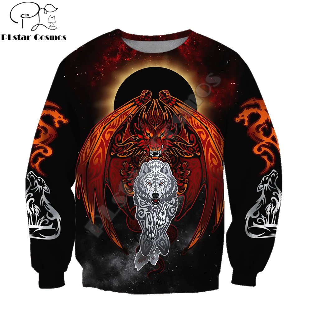 Sudaderas con capucha de otoño para hombre con estampado 3D de dragón y lobo, ropa de calle Unisex, chaqueta informal con cremallera, jersey KJ498 - imagen 3