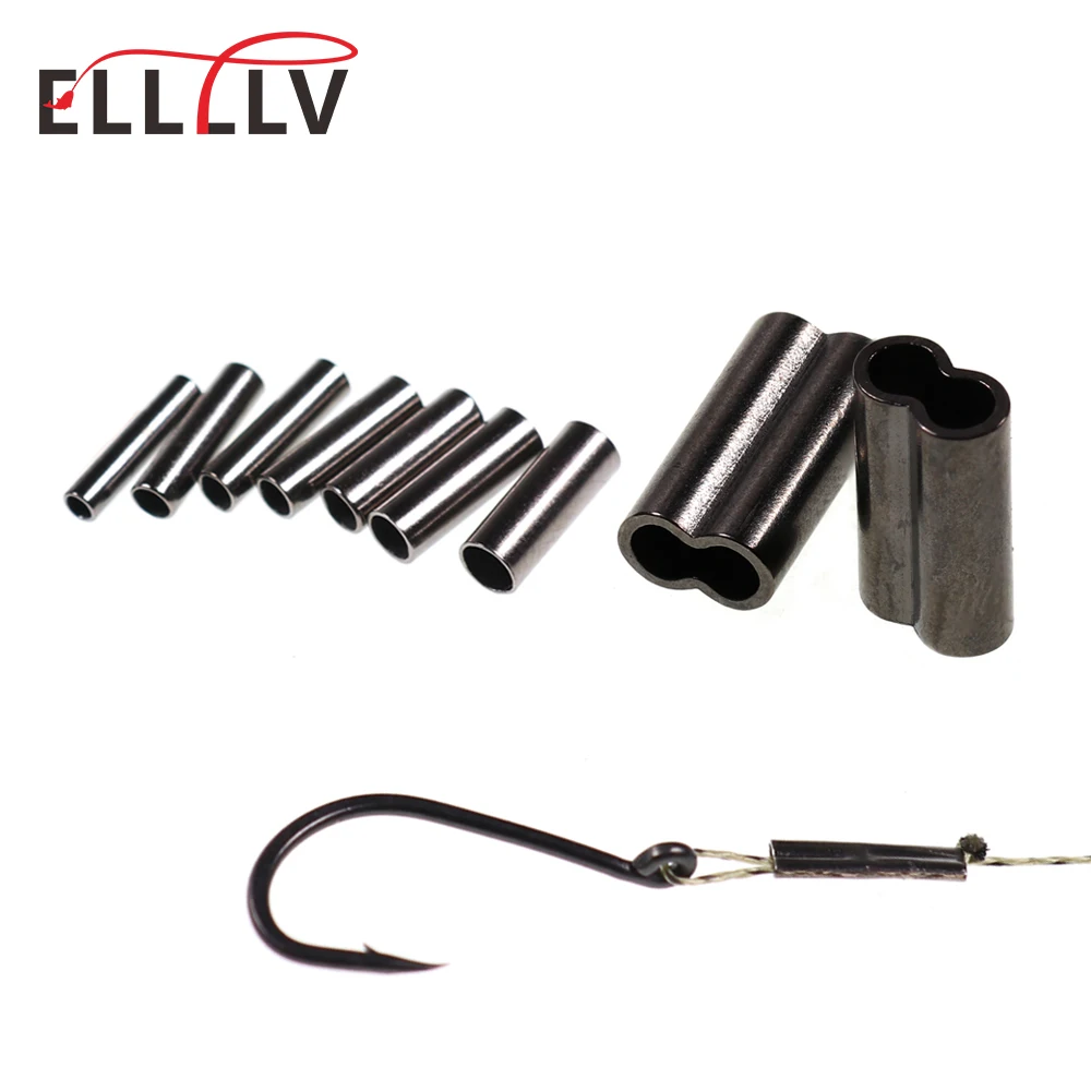 1000 Uds. Mangas de prensado de barril simple/doble de cobre negro, fijador líder de cables de pesca, conectores de tubo de aparejo de pesca de agua salada - imagen 4