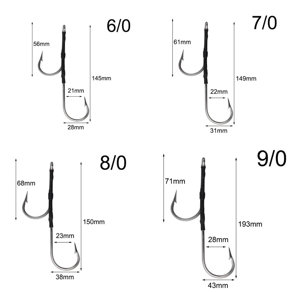 Anzuelos de pesca de atún de acero inoxidable, anzuelos de pesca de doble afilado, fuerte y grande, aparejos de pesca de agua salada, tamaño 6/0 ~ 13/0, 3 piezas - imagen 2