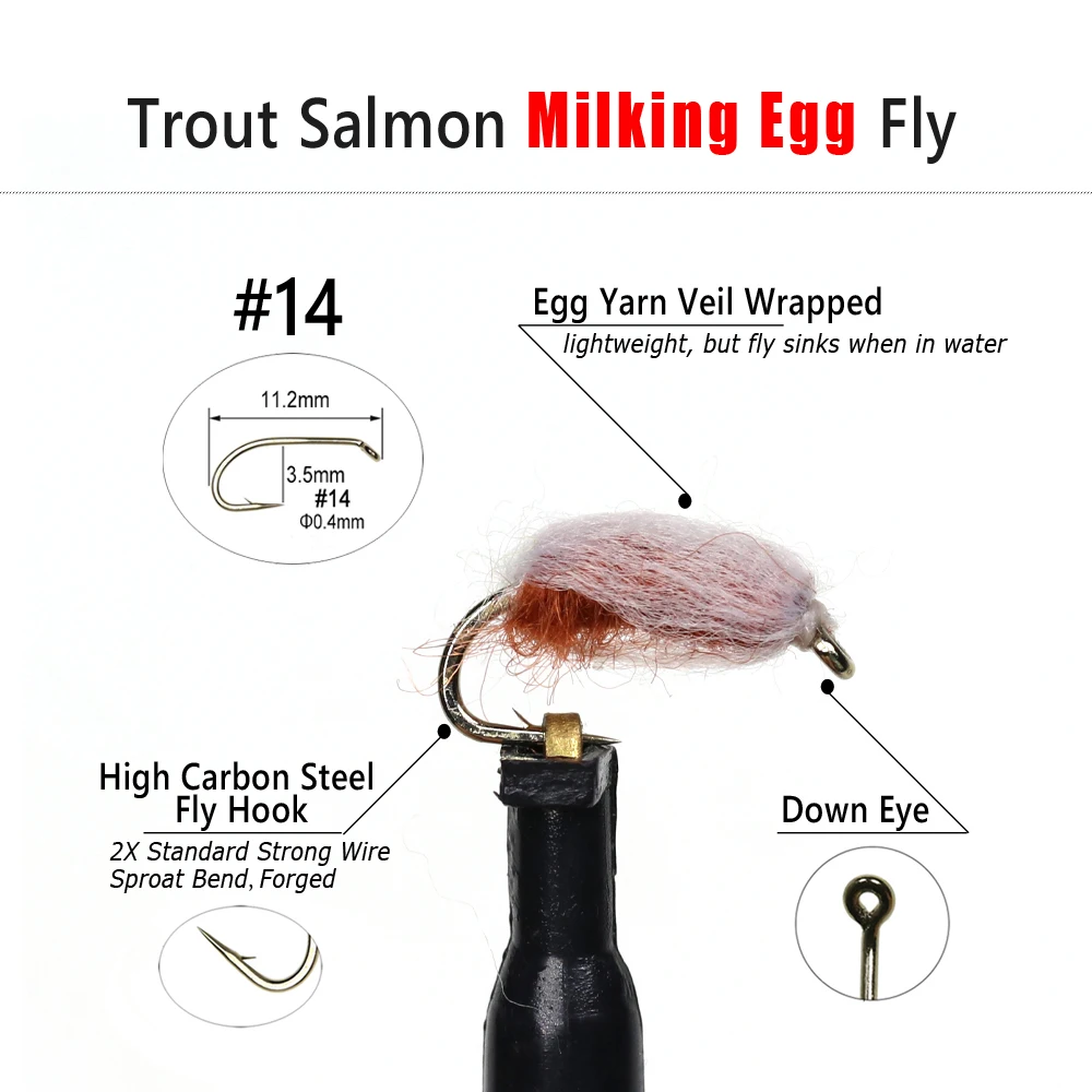 Bimoo-señuelos de pesca de trucha, salmón, huevo, mosca, ninfas, Bug, mosca húmeda, huevos ovalados, cabeza de acero, señuelos de pesca con mosca, señuelos UV, naranja, rojo, #14, 6 piezas - imagen 3