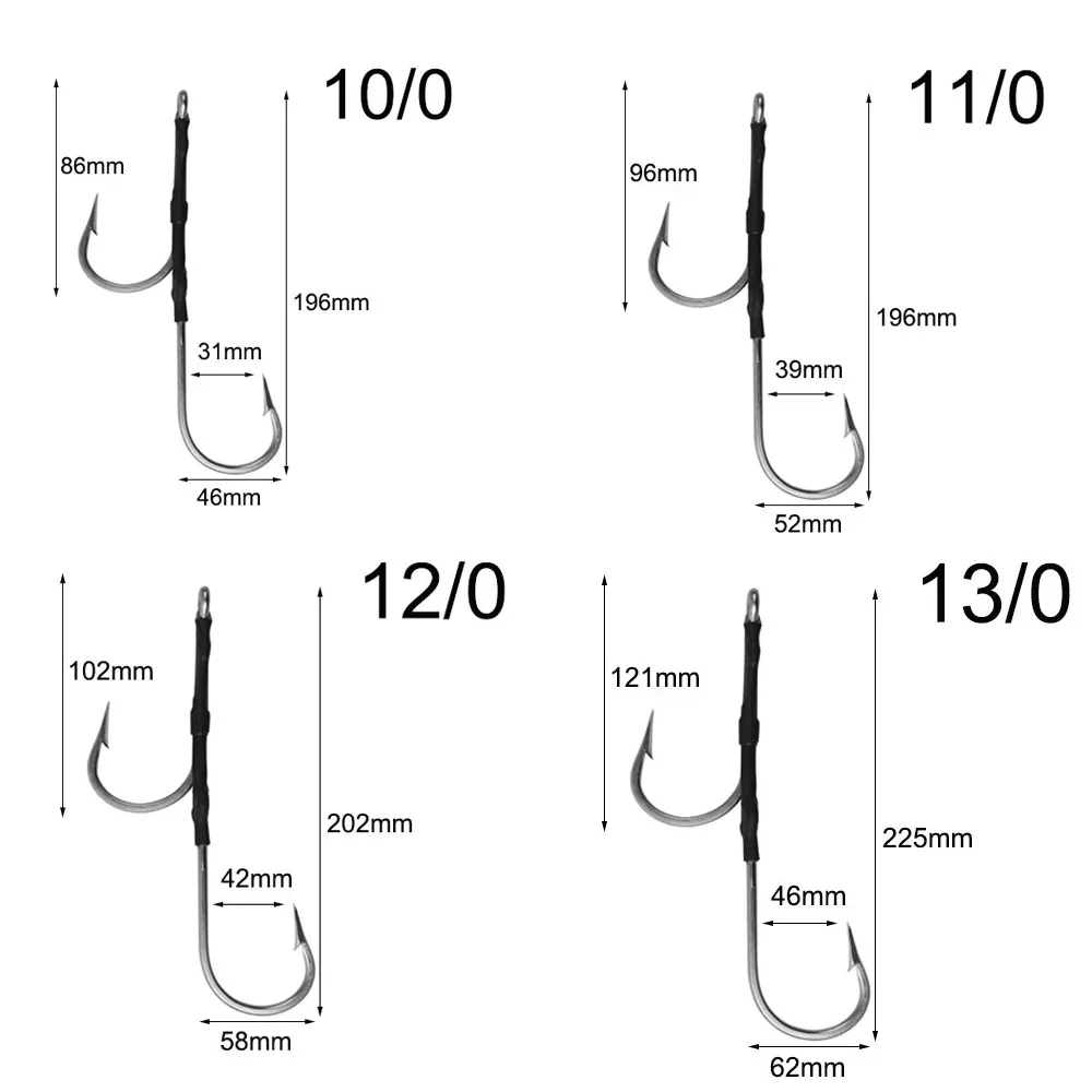 Anzuelos de pesca de atún de acero inoxidable, anzuelos de pesca de doble afilado, fuerte y grande, aparejos de pesca de agua salada, tamaño 6/0 ~ 13/0, 3 piezas - imagen 3