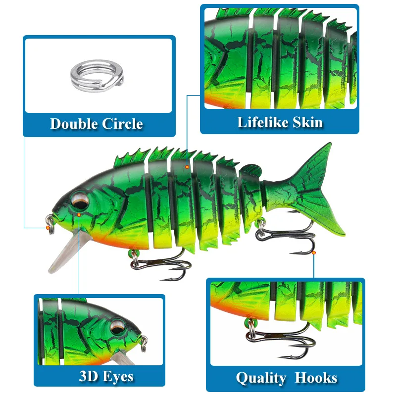 Wobbler-señuelos artificiales para pesca, aparejos de pesca de 7 segmentos, Swimbait Crankbait duro lento, 10cm, 22,2g, Isca - imagen 3
