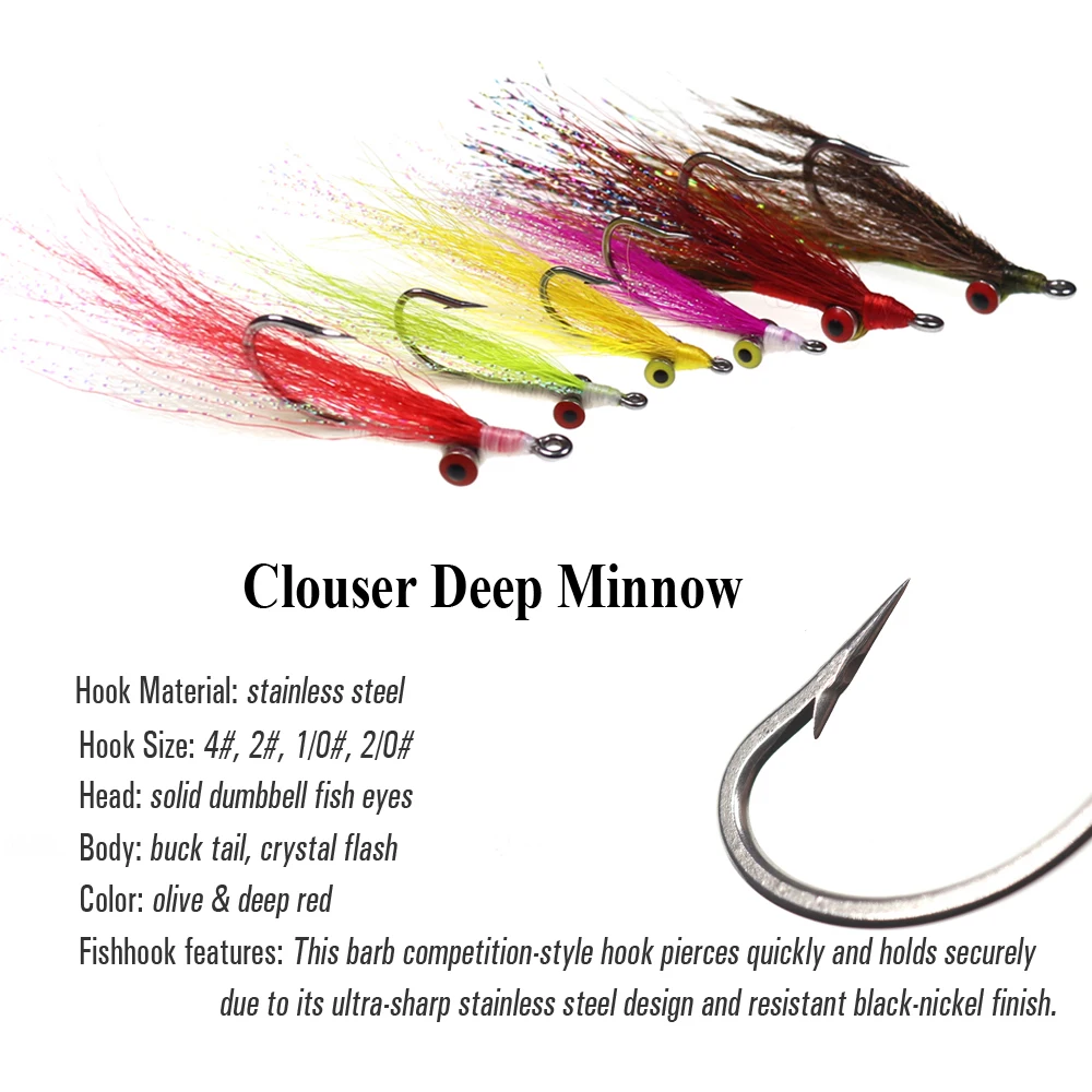 Bimoo-señuelo de pesca con mosca de acero inoxidable 2/0, cebo Artificial para lubina, Lucio, agua salada, 6 colores, 4 unidades - imagen 3