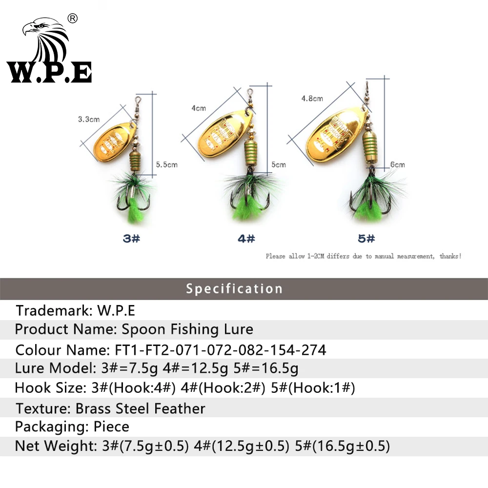 W.P.E KOMODO Spinner señuelo 1 Uds 7,5g/12,5g/16,5g señuelo de Pesca de lubina de Metal completo cebo duro cuchara señuelo aparejos de Pesca Wobbler Pesca - imagen 5