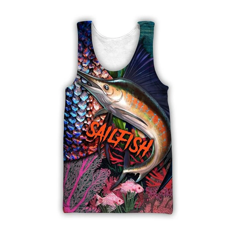 Pesca hermoso patrón 3D impreso hombres camisa chaleco Harajuku moda sin mangas camiseta verano streetwear camisetas sin mangas Unisex - imagen 2