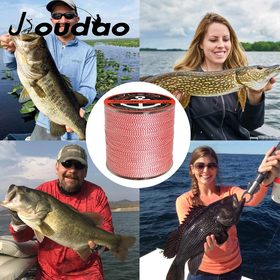 Jioudao-Hilo de pescar trenzado multifilamento PE, 8 hebras, 300m, 8LBs -160LBs, hilo de pesca Invisible con manchas rojas - imagen 5