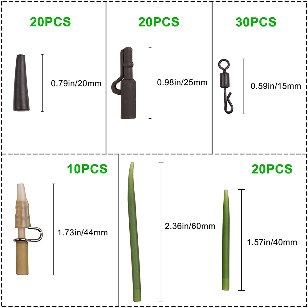 Kit de accesorios para pesca de carpa, manguitos antienredos, giratorios de cambio rápido, Clips de seguridad resistentes, tubos de goma trasera, 100 unids/caja - imagen 2