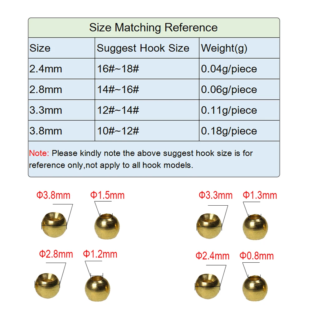 ICERIO 100 Uds cabeza de cuentas de latón para ninfa Streamer insectos pesca con mosca atado materiales 2,4mm 2,8mm 3,3mm 3,8mm - imagen 3
