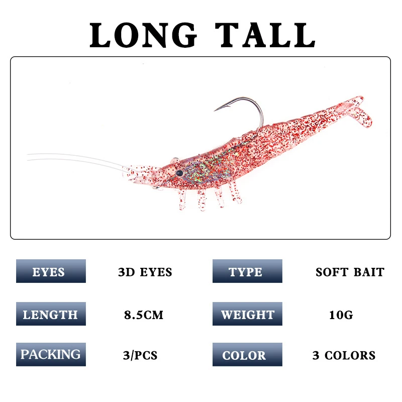 Camarones de plástico suave con anzuelo con cabeza de anzuelo, juego de Señuelos de Pesca para pesca en el mar, 10g/8,5 cm, excelentes señuelos para pesca en la playa, Redfish, 2 uds. - imagen 2