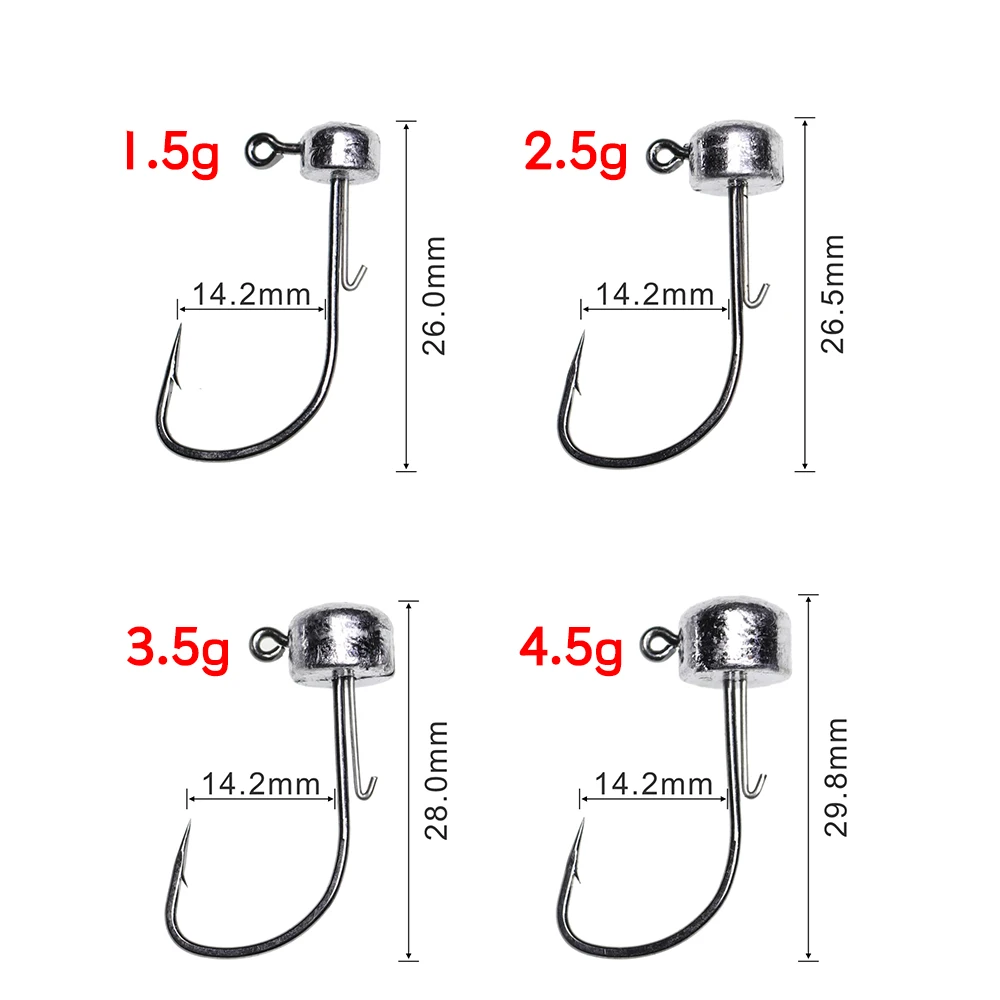 Bimoo-anzuelo con cabeza plomada, forma cilíndrica, Clip colgante, gusano suave, anzuelo para percha de lubina, 10 Uds., 1,5g/2,5g/3,5g/4,5g - imagen 3