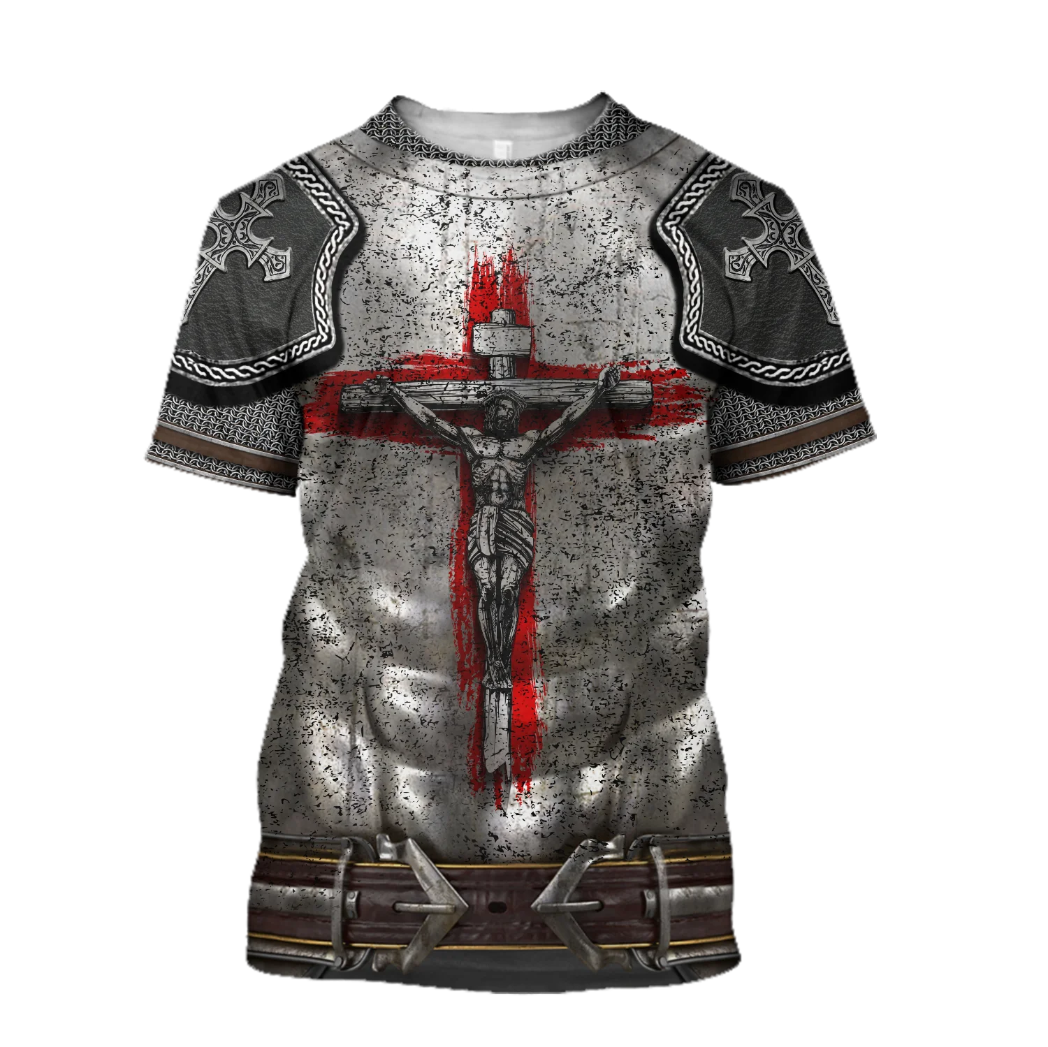 Camiseta Hipster fresca de verano para hombre, camiseta de manga corta con estampado 3D de León y Caballero Jesús, camisetas informales Unisex TX211 - imagen 5