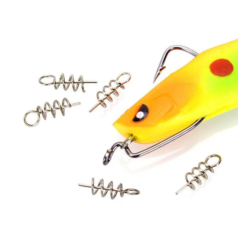 50 o 100 unids/lote Pin de bloqueo de resorte gancho de manivela conector de Pesca giratorios de acero inoxidable y cebo suave a presión accesorios de Pesca - imagen 2