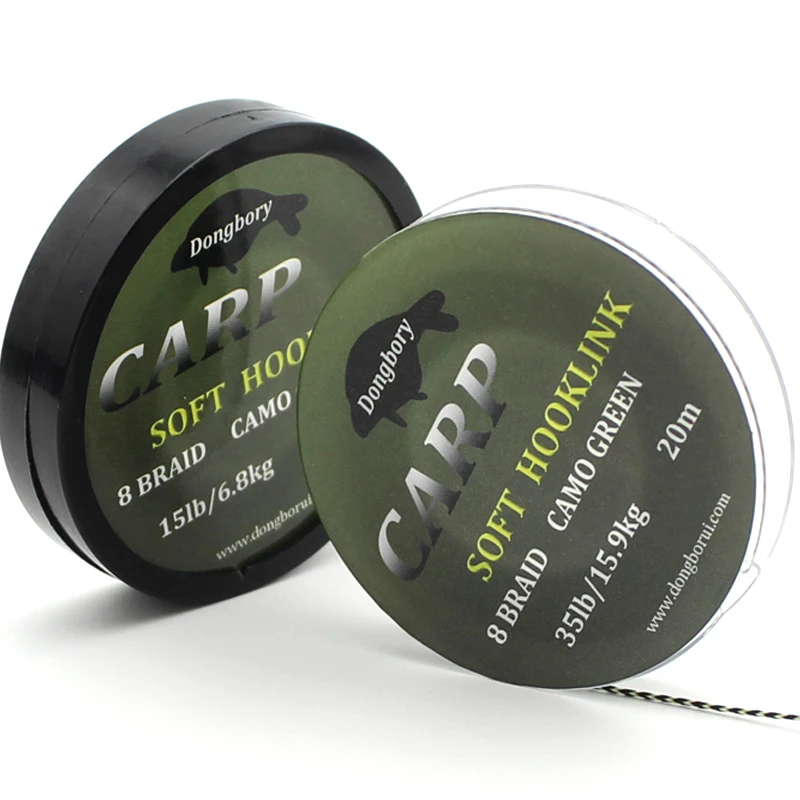 1 Uds. Línea de pesca de carpa, gancho trenzado, enlace de 8 cuerdas, 20m, 15lb, 25 y 35lb, anzuelo no recubierto para aparejo de carpa, aparejos de pesca de carpa gruesa