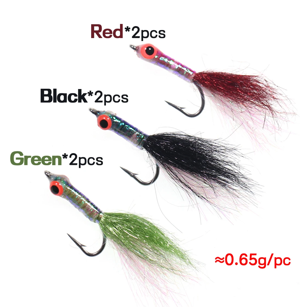 Ellllv-señuelo de pesca con gancho de acero inoxidable, cebo para lubina y Lucio, Color mezclado, picado de hielo, piscardo, moscas de agua salada, 6 unids/lote por caja, 4 #6 #8 # - imagen 4