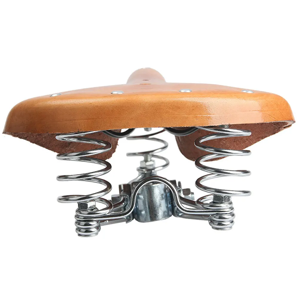 Asiento de cuero Retro de 3 muelles, cojín de absorción de impacto para ciclismo, Universal, cómodo, reemplazo, estilo antiguo, clásico - imagen 5