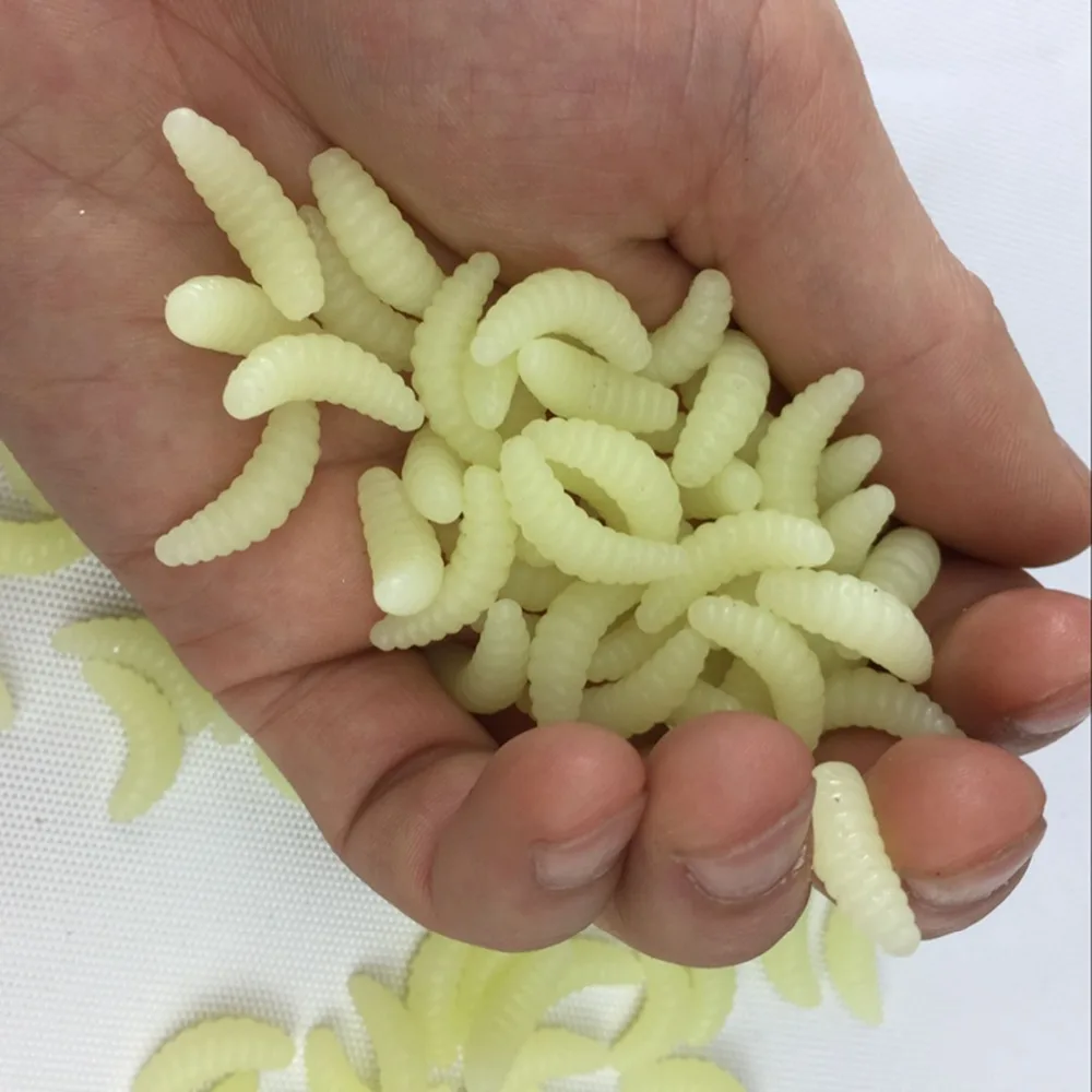 Señuelo de pesca de gusano suave, cebo artificial amarillo, materiales de insectos para curricán de 35mm, sábalo de plástico, camarón articulado de silicona, 50 piezas - imagen 2