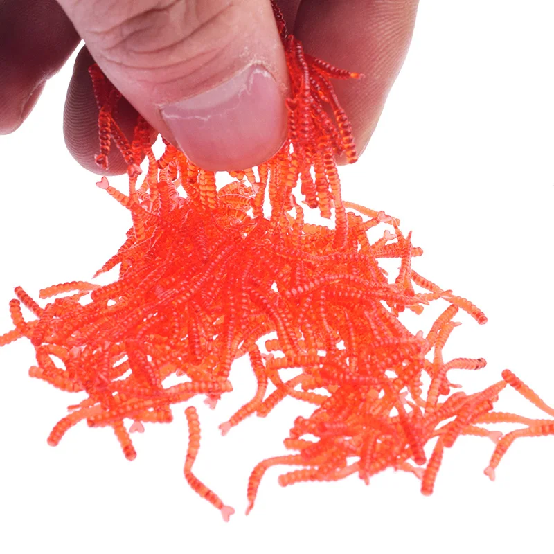 Cebo suave de gusano rojo realista, señuelo de pesca de silicona con olor a pescado, camarón, fácil brillo, Isca, cebo Artificial para lubina, carpa, Tilapia, 2cm