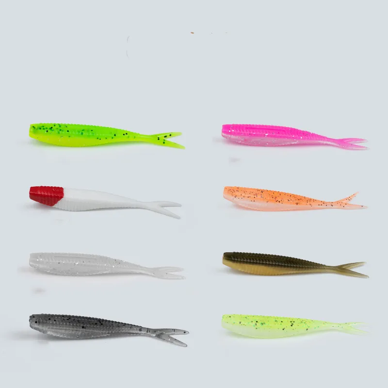 Señuelo de pesca con cola de horquilla, cebo suave de 6cm y 7cm, señuelos artificiales de gusano, cabeza de plantilla de lubina mandarín, lote de Texas Rig Drop-Shot, 10 piezas, venta - imagen 2