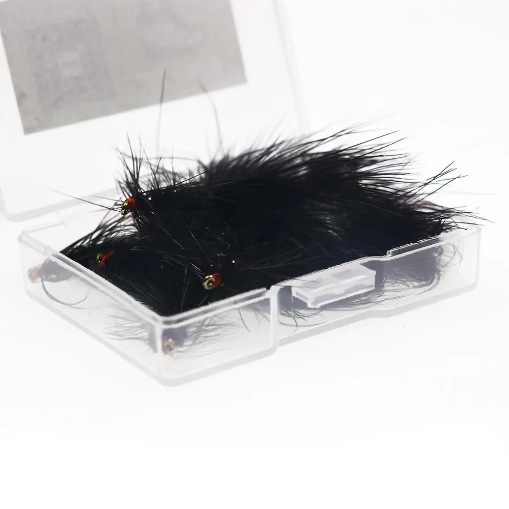 Wifreo 10PCS # 10 cebos de señuelos de pesca de trucha con mosca, serpentina de Bugger de lana negra de vástago largo - imagen 5