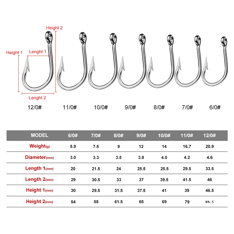 PROBEROS-anzuelos de acero inoxidable para pesca en agua salada, 1 paquete, 6/0, 7/0, 8/0, 9/0, 10/0, 11/0, 12/0 # - imagen 2