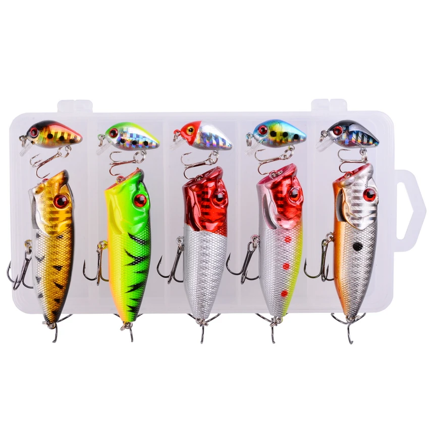 Señuelos de pesca Popper Wobbler, cebo Artificial Topwater Crankbait, para carpa, Lucio, con caja, 5/10 piezas - imagen 3