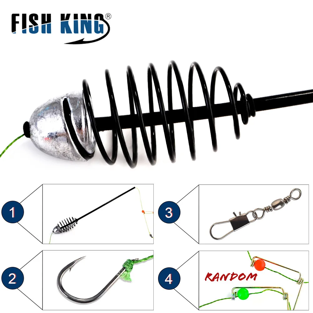 FISH KING-aparejo de pelo de pesca de carpa, jaula de cebo, alimentador de Europa, grupo de pesca con gancho de soporte, 25g, 40g, 45g - imagen 2