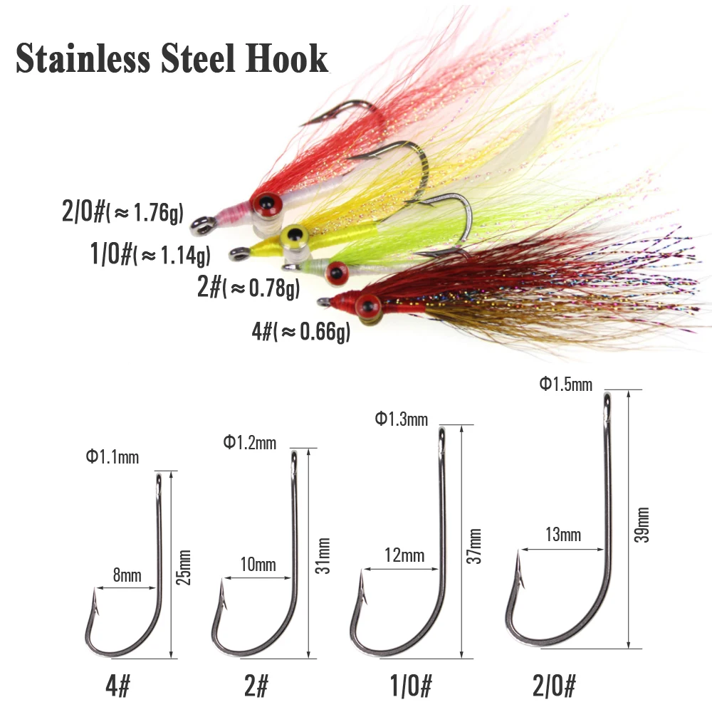Clouser-señuelo de pesca en agua salada, cebo para lubina y Lucio, cebo de pesca con anzuelo de acero inoxidable, pececillos profundos, 6 colores, 4 tamaños, 12 piezas - imagen 3