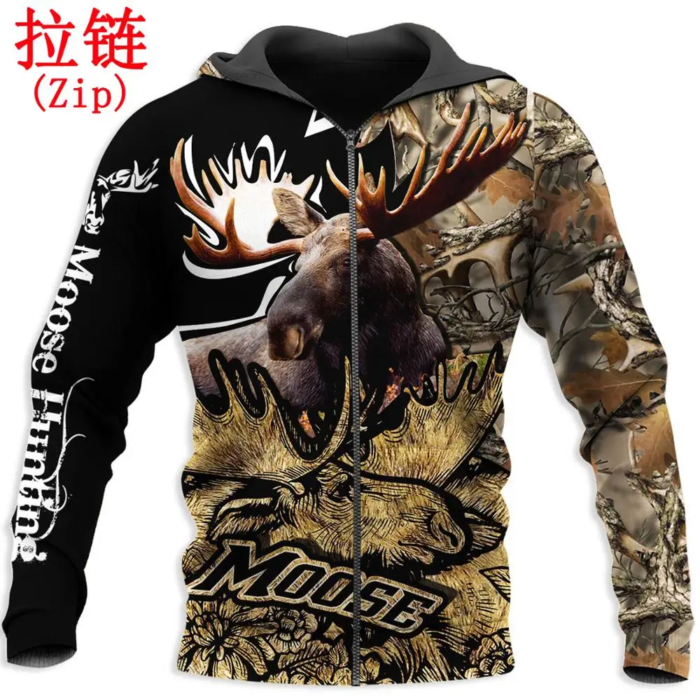 Moose Hunting 3D completamente estampado Sudadera con capucha para hombres/mujeres Harajuku moda Sudadera con capucha chaqueta Casual pulóver sudaderas con capucha KJ024 - imagen 3