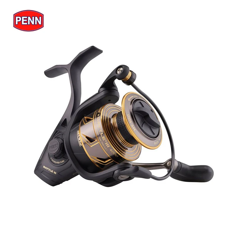 Penn BATTLE III-carrete de pesca giratorio de metal, arrastre máximo de 30lb/8000 kg, 5 + 1BB, Ht-100, BTL III, 6000HS, 13,6