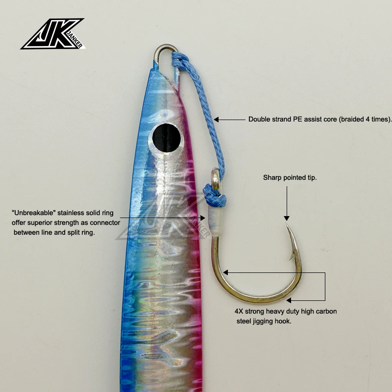 JK-anzuelos de pesca circulares para agua salada, cebo de pesca de alta calidad, línea azul PE, envoltura brillante, 1/0-11/0 4X, PAL-L - imagen 5