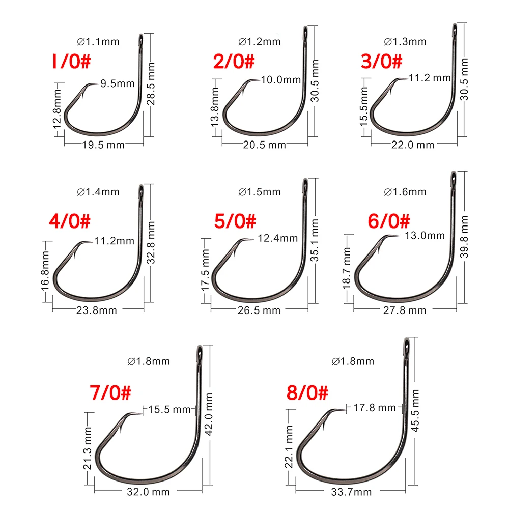 Bimoo-anzuelos de pesca circulares de acero de alto carbono, aparejo Sabiki de níquel negro, 7381, 1/0, 2/0, 3/0, 4/0, 5/0, 6/0, 7/0, 8/0, 20 unidades - imagen 4