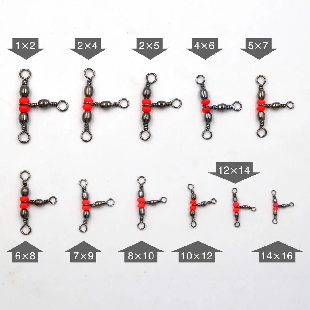 MNFT 20 piezas 11 tamaños 3 vías T-Turn barril conector giratorio cuentas rojas Triple giratorio línea cruzada aparejos de pesca aparejos de pesca - imagen 4