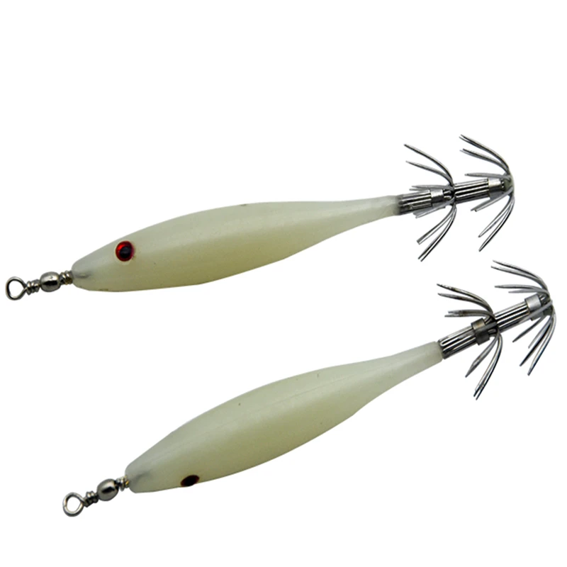 Bolsa de Señuelos de Pesca, plantillas de gancho de calamar, cuerpo fluorescente, doble paraguas, anzuelo de gamba, cebos 3D, ojos luminosos, LuresSquid, cebo oscilante, 5 uds. - imagen 5