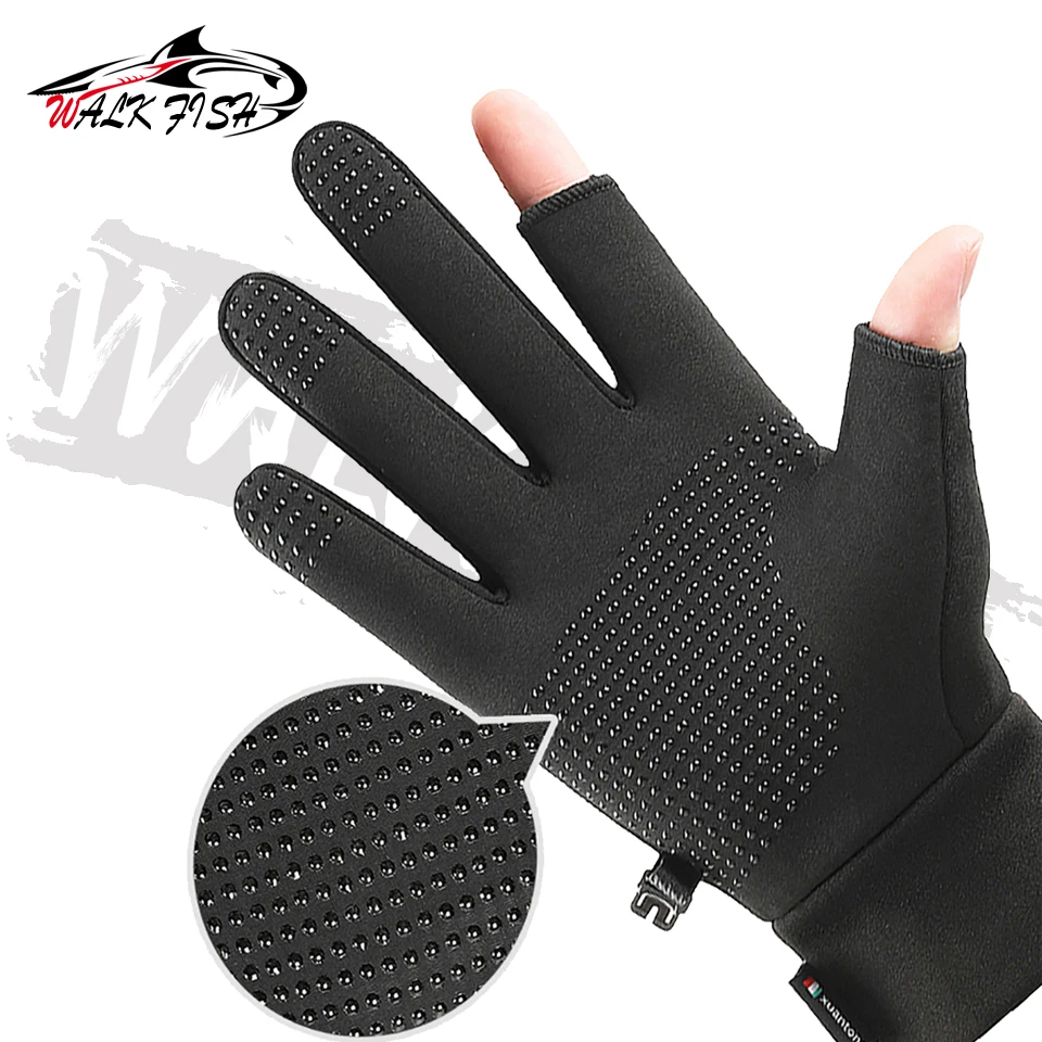 WALK FISH-guantes de pesca de invierno para deportes al aire libre, 2 dedos, cálidos, antideslizantes, resistentes al agua, para ciclismo y pesca, 1 par - imagen 4