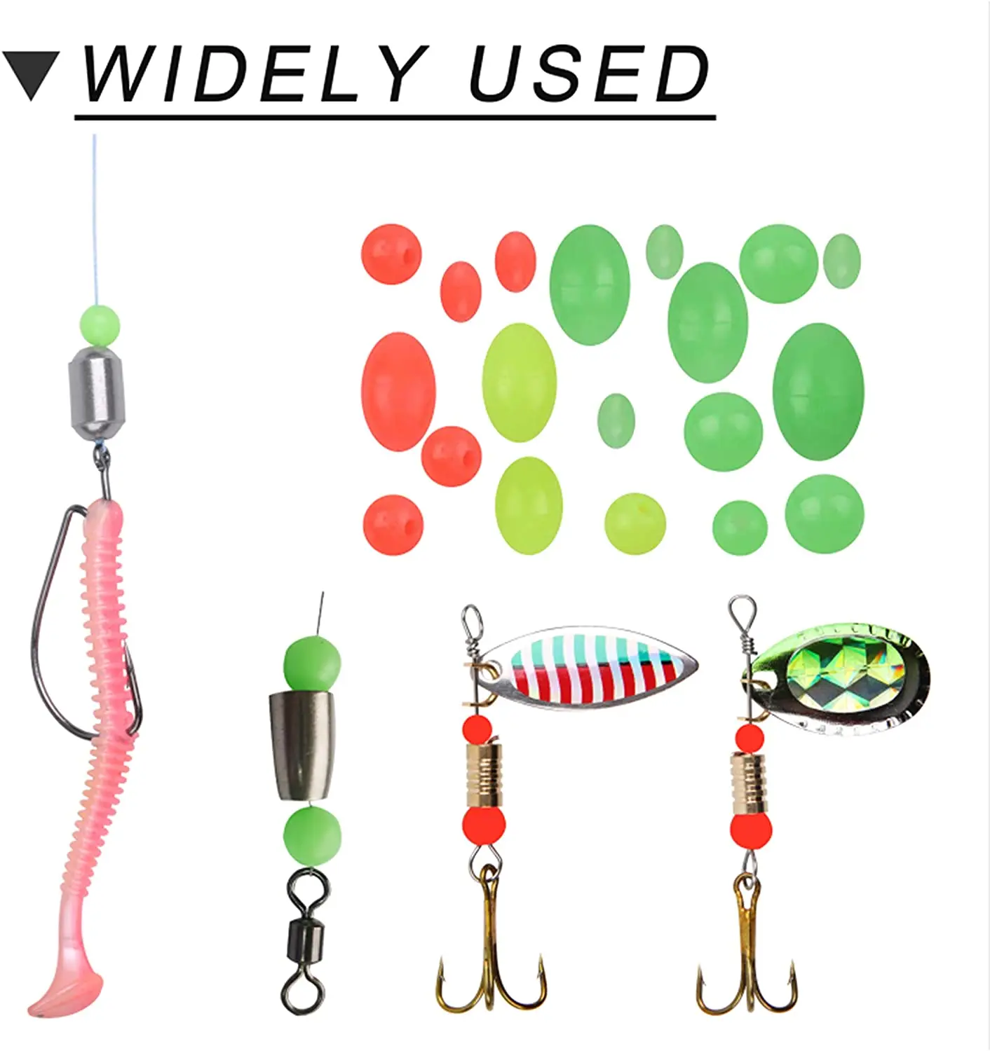 Cuentas de pesca de plástico suave ovaladas para anzuelos triples, abalorios brillantes para el fregadero, aparejos de señuelo de pesca verde y rojo, 100 piezas - imagen 3