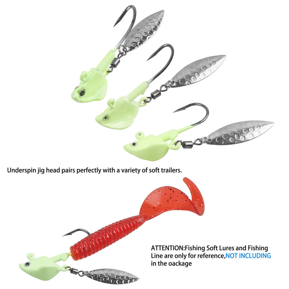 12 Uds Underspin Jig Heads ganchos 1/4oz 3/8oz 1/2oz Swimbait Jig Head con Spinner Blade Bass Walleye Crappie Jigs anzuelos de pesca - imagen 3