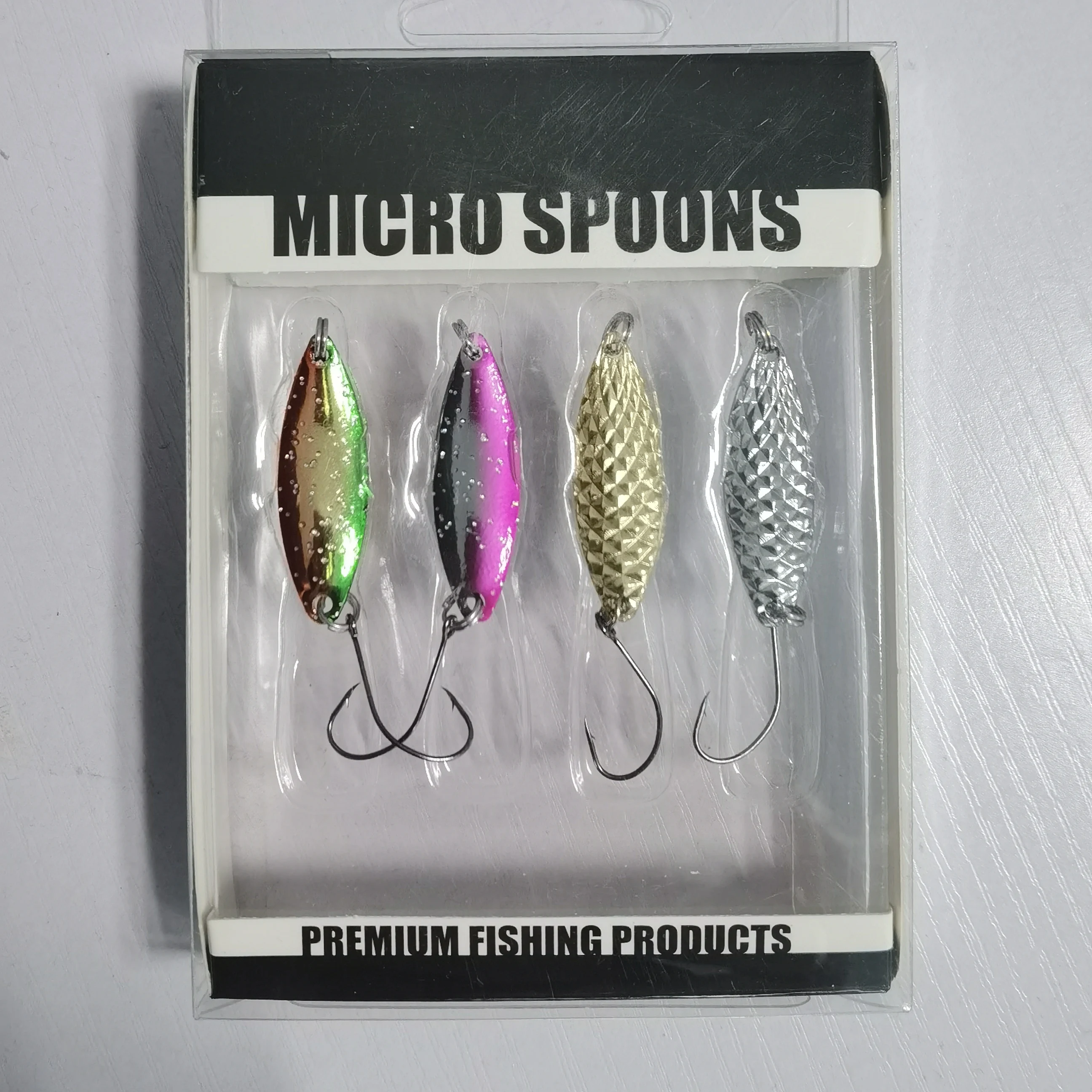 OBSESSION-Set de 4 unidades de señuelos giratorios, conjunto de lentejuelas con recubrimiento UV, purpurina Artificial, cuchara de Metal duro, percha para trucha, Chub, salmón con un solo gancho - imagen 2