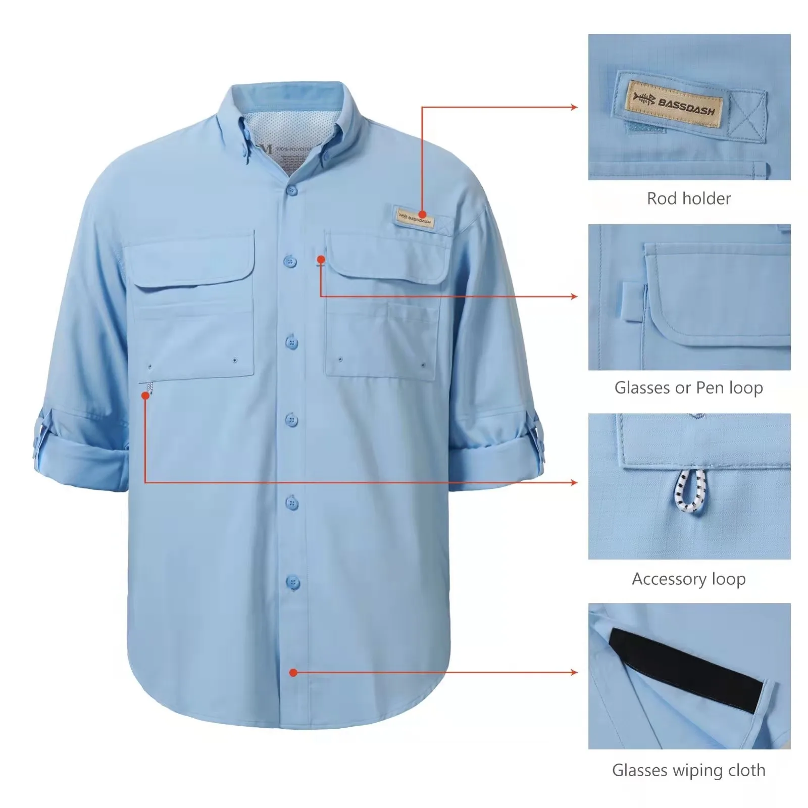 BASSDASH Camisa con botones de pesca de manga larga UPF 50 para hombre Rendimiento Secado rápido FS21M - imagen 3