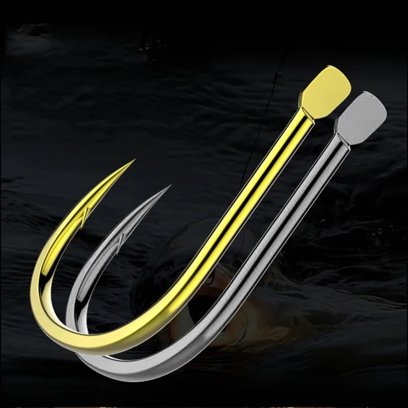 100 unids/caja anzuelos de pesca 1 # -13 #   Anzuelo de púas de oro negro, accesorios japoneses de aparejos de pesca de carpa con boca torcida de alto carbono - imagen 2