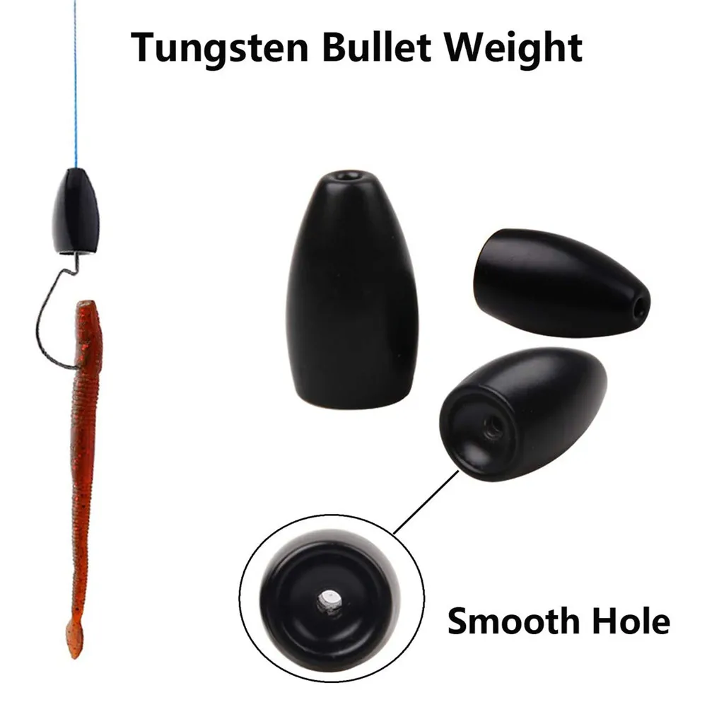 15 Uds. Peso de pesca de tungsteno, pesas de lanzamiento de gusano de bala para pesca de lubina, aparejos de pesca de agua salada de Texas y Carolina - imagen 3