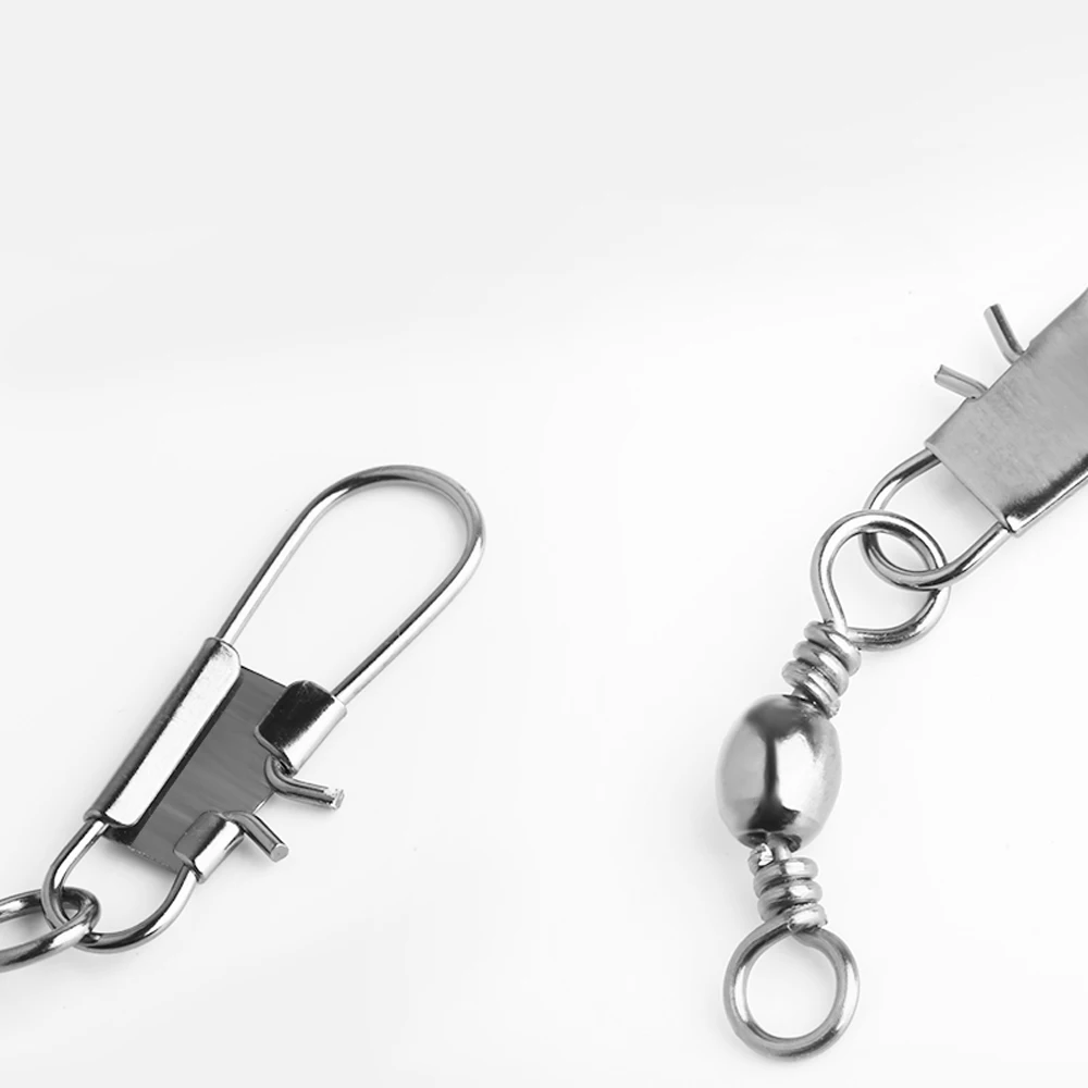 Conector giratorio de pesca de acero inoxidable, 50 unidades por lote, rodamiento de Pin giratorio con broche de seguridad, señuelo de anzuelo, accesorios de aparejos - imagen 4
