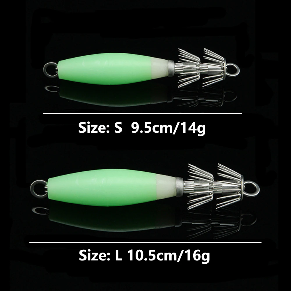 Anzuelo de calamar verde luminoso, señuelo duro Artificial para pesca nocturna en agua salada, 9,5 cm, 10,5 cm, 2 unids/lote - imagen 4