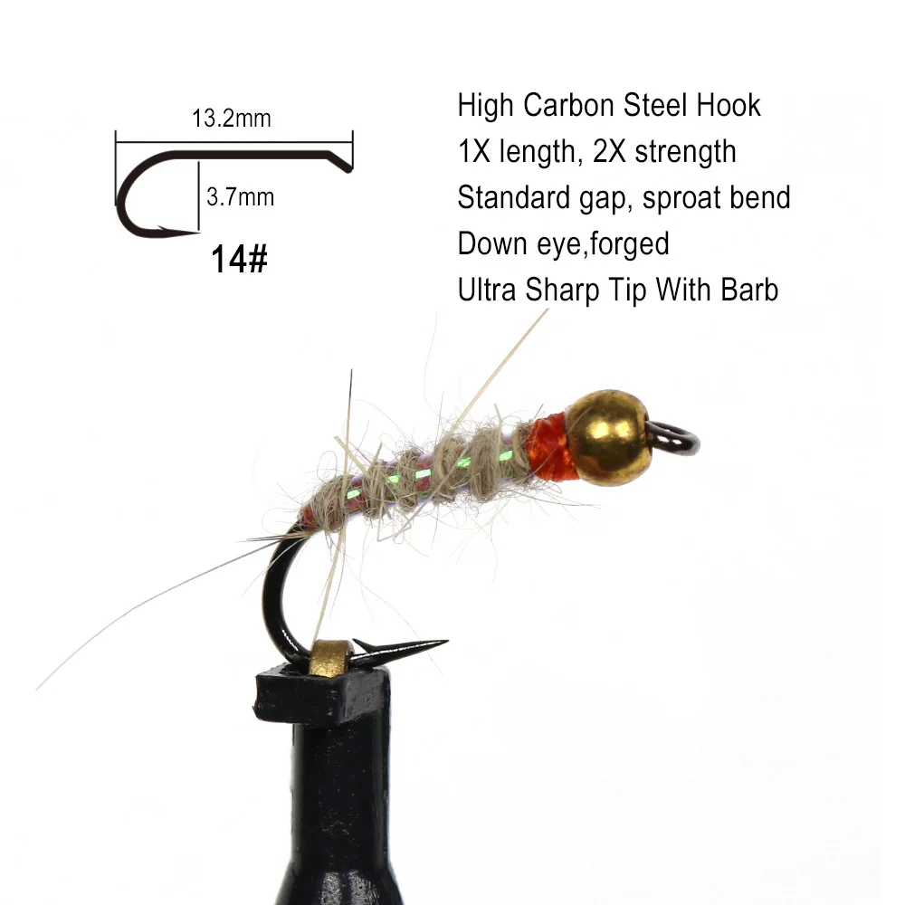 ICERIO-Cabeza de cuentas de latón para pesca de trucha, 8 piezas, 14, Walt, ninfa, Caddis Larva, señuelo - imagen 3