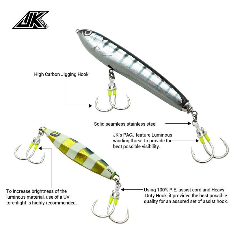 Anzuelos Assist Dobles Luminiscentes JK PACJ – Pesca en agua salada - imagen 2