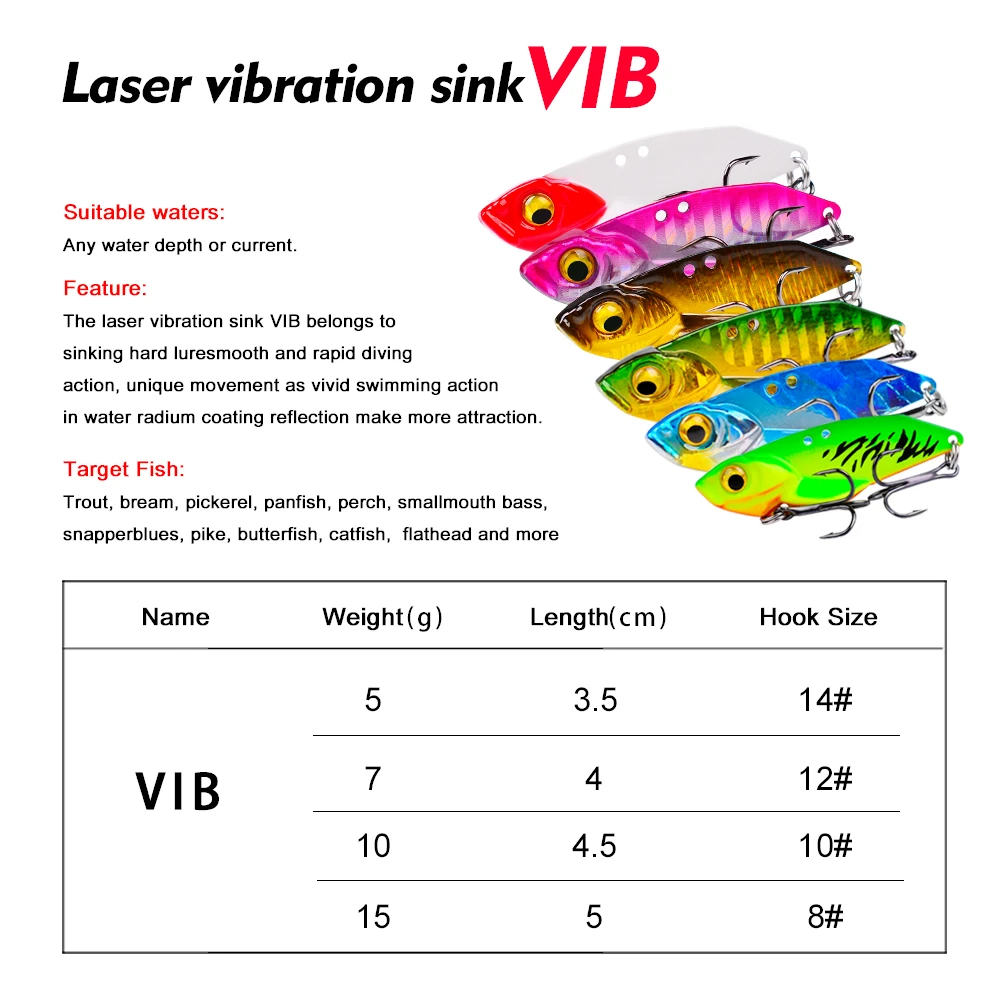 PROBEROS-Señuelos de Pesca giratorios con vibración dura, cebos de pesca de lubina, 5-7-10-15g, VIB, Wobbler, 20 Uds. - imagen 5